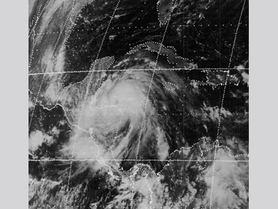 Black and white image of a forming storm