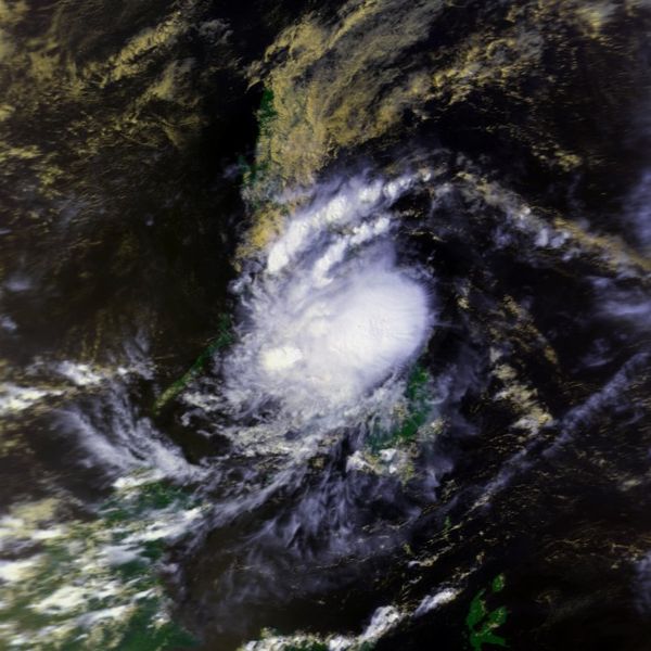 Satellite photograph of disorganised clouds