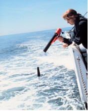 An expendable bathythermograph (XBT) being launched from on a ship