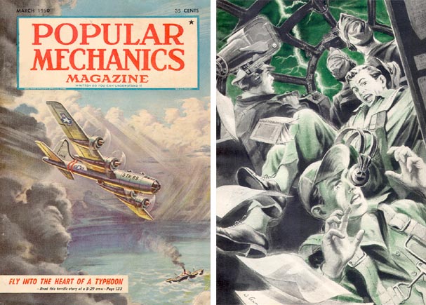 A Popular Mechanics cover story from 1950 dramatized the dangers that the early typhoon hunters faced.